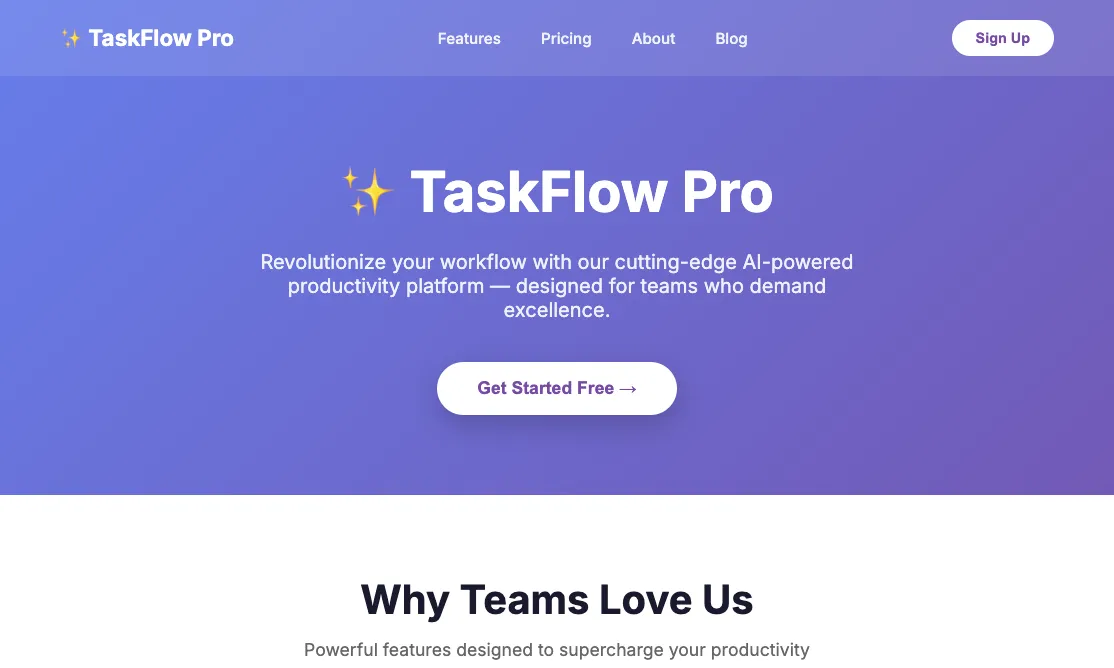 Generic AI-generated landing page with purple gradient