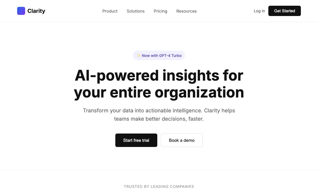 Clean corporate AI product page