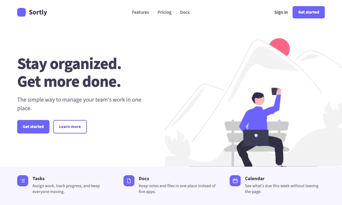 SaaS landing page using the unDraw Working from anywhere illustration